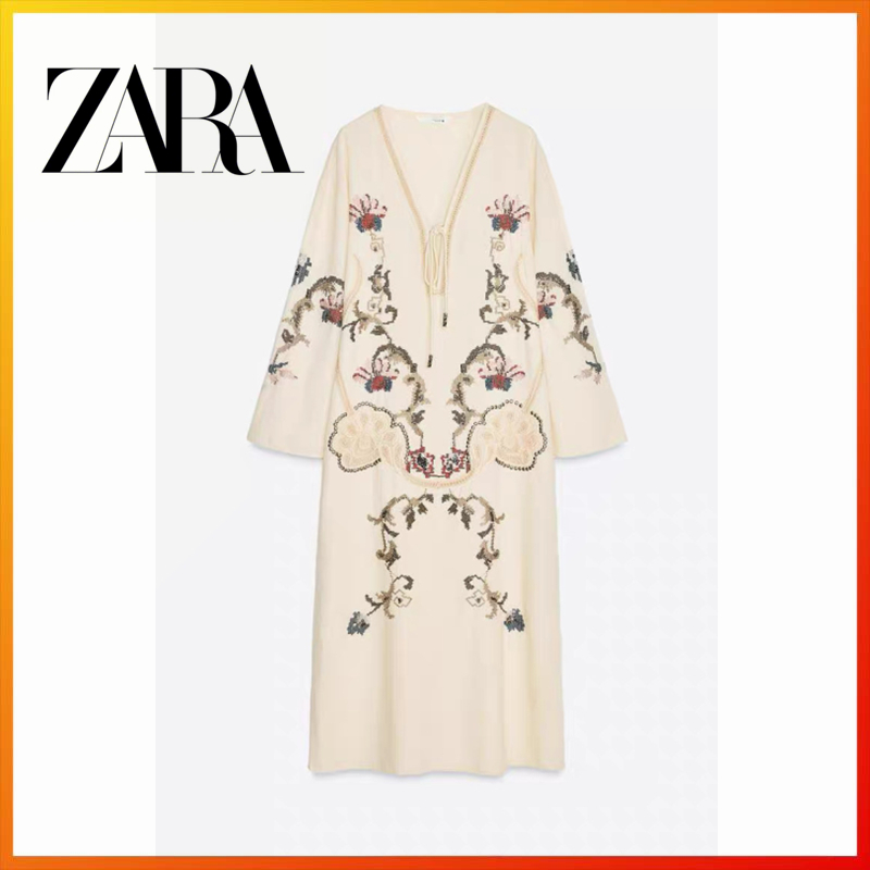 ZARa2025 Women's ZW Series Embroidered Midi Dress 5107/075 5107075