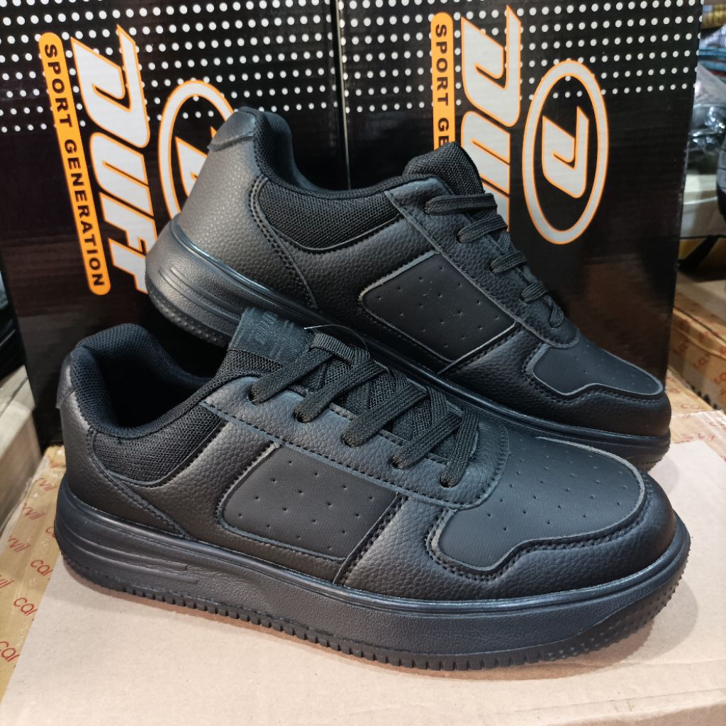 sepatu sneaker wanita Duff florie original hitam/hitam putih polos