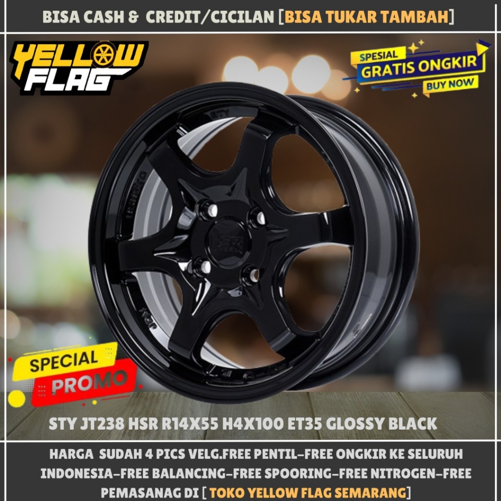 Velg Mobil Ring 14 Hsr Wheel Sty R14 Pcd 4x100 Black Sigra Air Ev Vios Sirion Mirage Avega Brio Vios