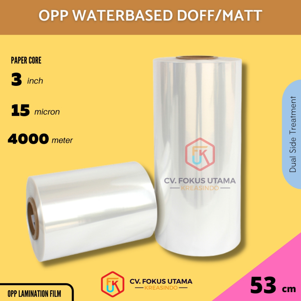 

53 55cm BOPP Plastic Roll Waterbase Dual Side Treatment Doff Glossy Laminating Box Kardus Percetakan