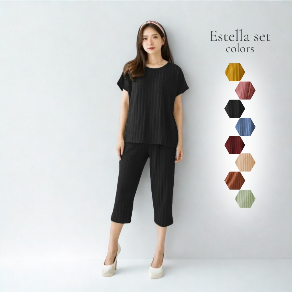 Setelan Wanita Estela Bahan Knit Hornet Premium Oneset Kekinian Terbaru | Setelan Knit Hornet Model 