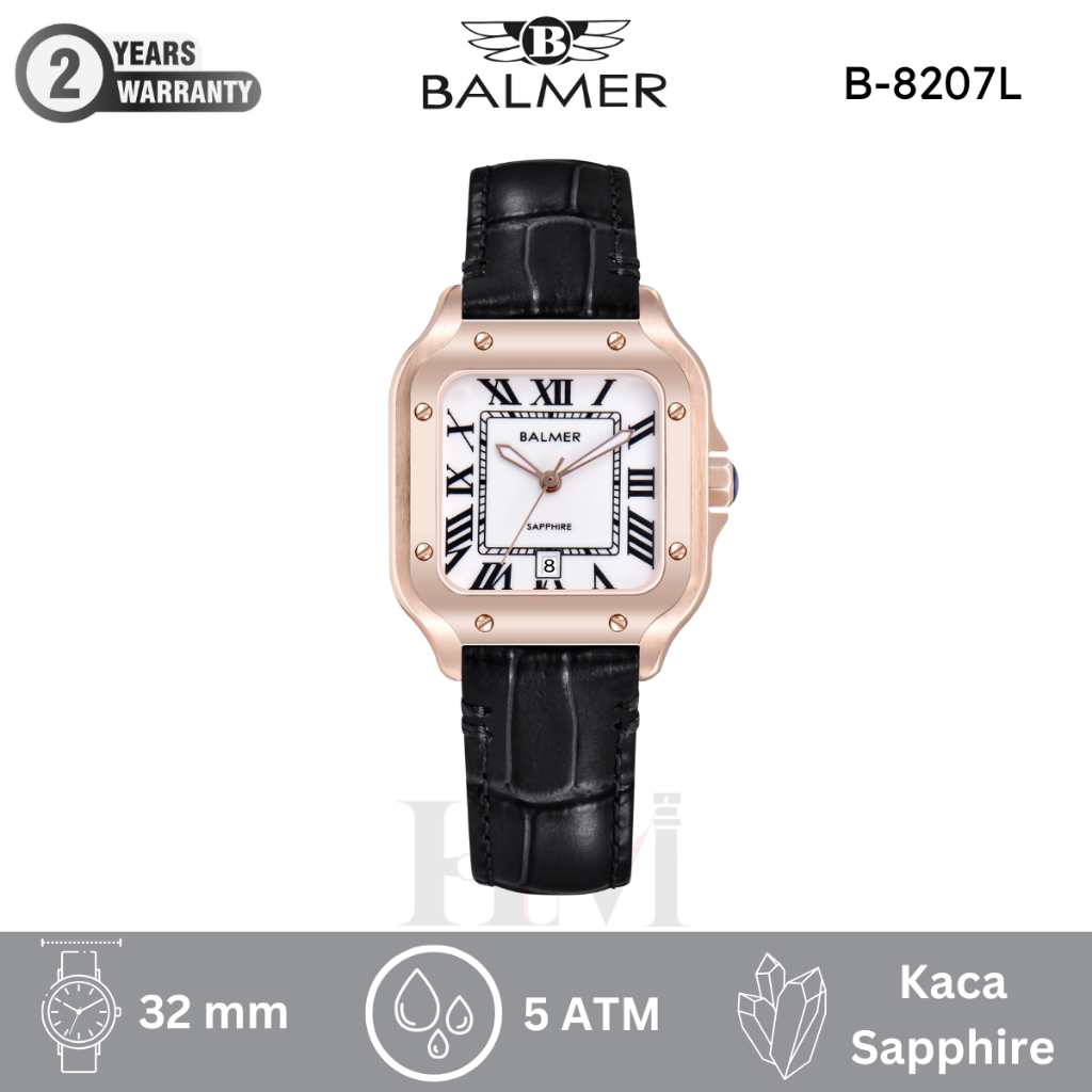BALMER B-8207L Jam Tangan Wanita Original Analog Sapphire Kulit Cartier Antiair
