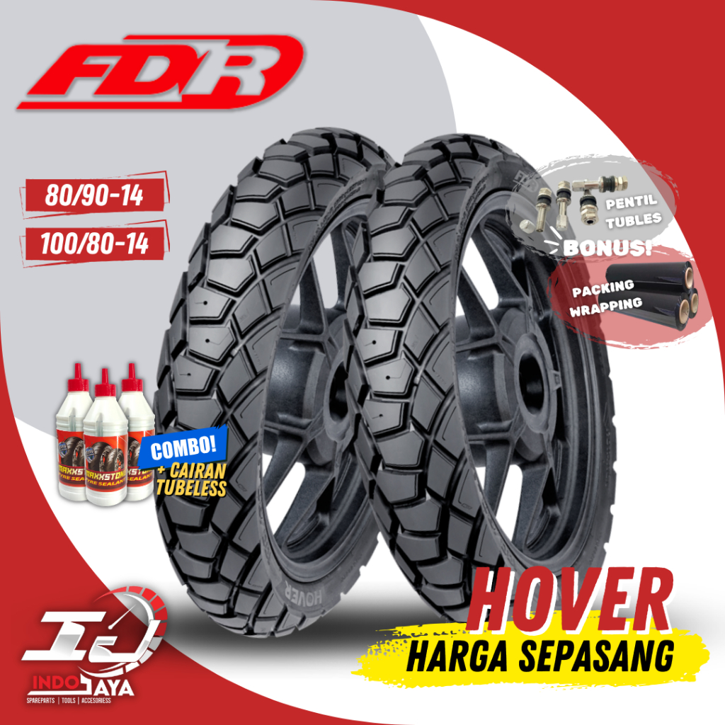 [HARGA SEPASANG] BAN LUAR TUBELESS FDR HOVER RING 14 ( 80/90-14 & 100/80-14 ) TUBLES / BAN MOTOR MAT