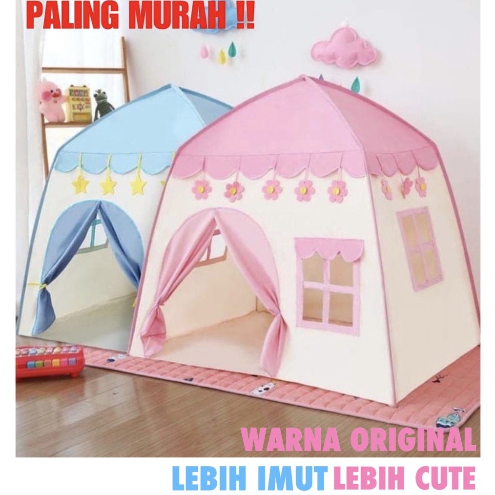 KODE Q99P Tenda Anak Model House Rumah Jendela AN8112 Tenda Bermain Princess Castle Outdoor Biru dan