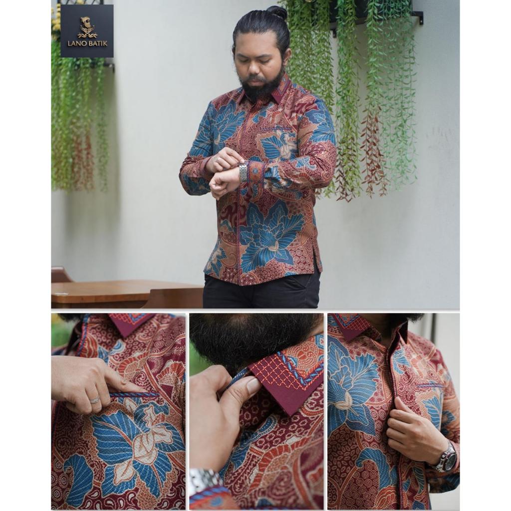 Lano Batik Semi Jas Premium - Kemeja Batik Smock Semi Jas - Baju Batik Pria - Kemeja Batik Pria - Ba