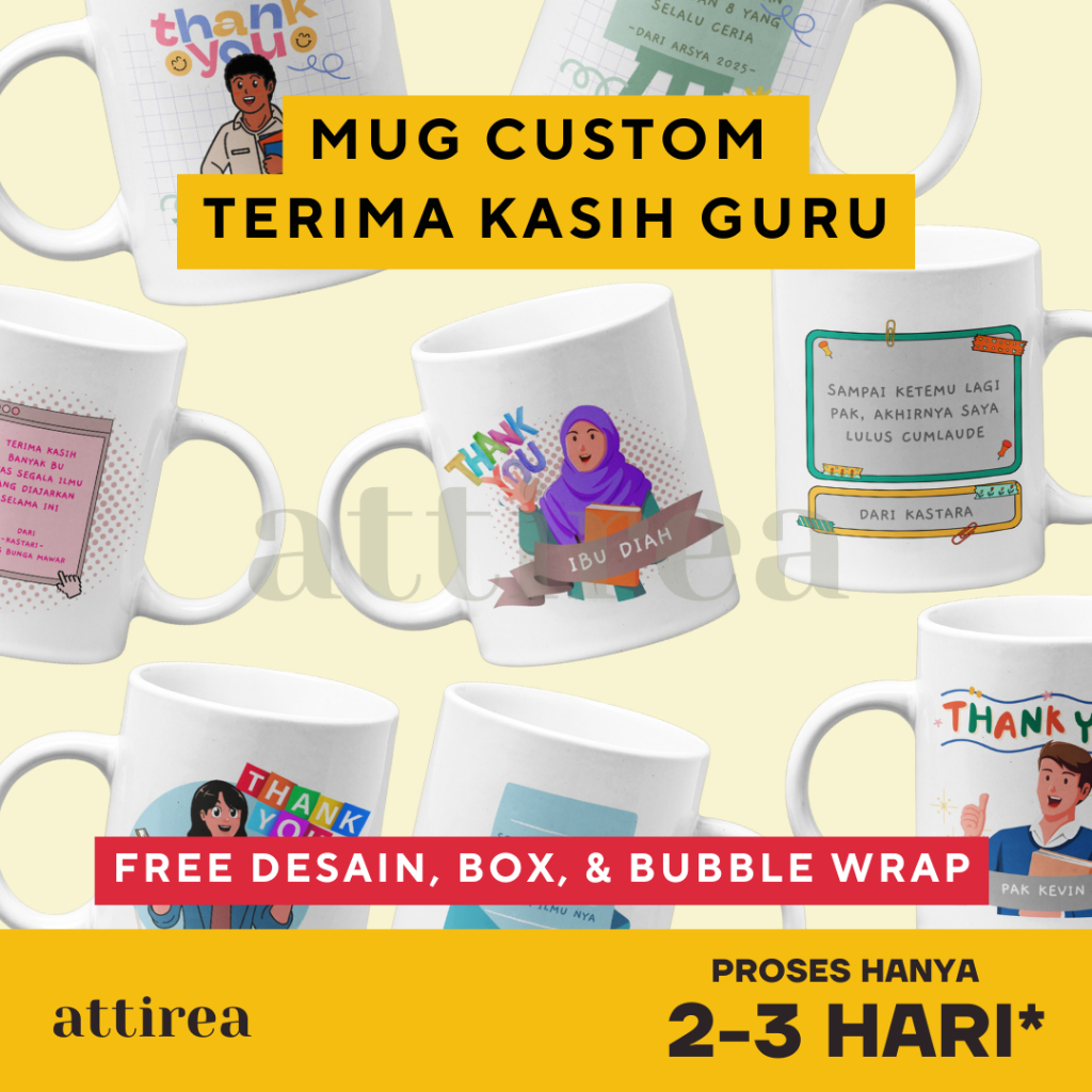 Mug Custom Nama Guru dan Pesan | Souvenir Kado Unik Perpisahan Kenaikan Kelas