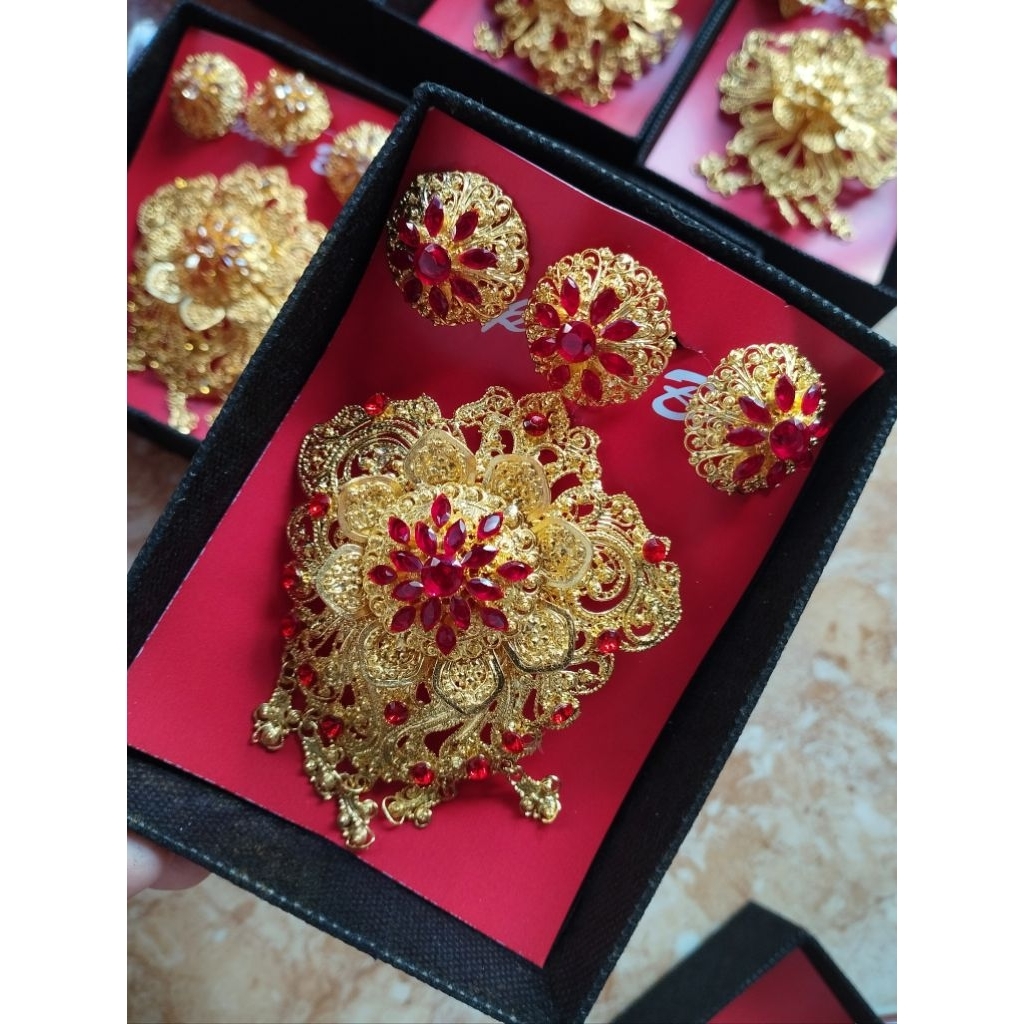 bros alpaka bali lapis emas / bros alpaka permata padi