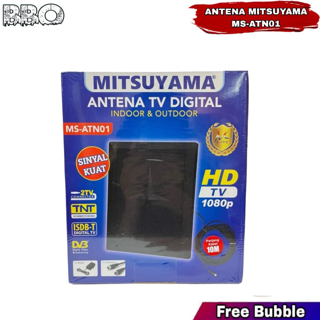 Antena Tv Digital MITSUYAMA MS-ATN01 Indoor Outdoor Tanpa Set Top Box Kabel 10Meter Sinyal Kuat