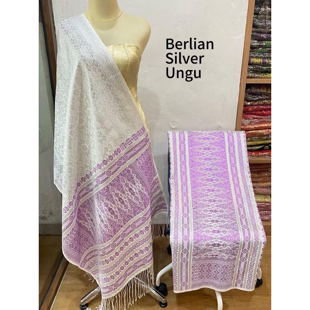 Songket Tumtuman Tanpa Sambungan Benang Full Benang Berlian Warna Ungu Marun Silver