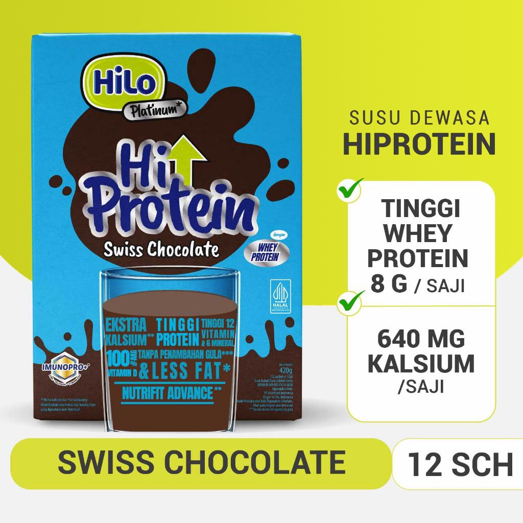 

Hilo Platinum Swiss Chocolate 12 Sch - Hilo Platinum Susu Tinggi Kalsium dengan Glukosamin Omega 3 Isi 12 Sachet