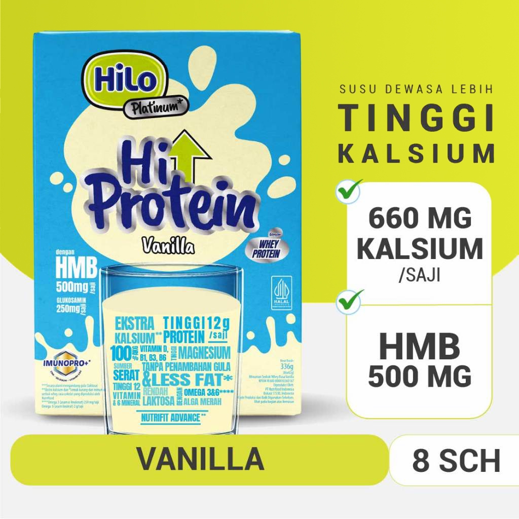 

Hilo Platinum Vanila 8 Sch - Hilo Platinum + HMB Susu Tinggi Protein Jaga Massa Otot Usia Dewasa Isi 8 Sachet