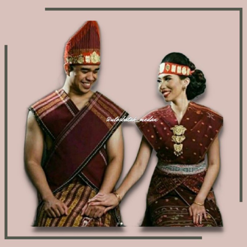 KODE D52E Pakaian Adat Batak Dewasa Ragihotang Sadum Merah Hitam Maroon Dari Kain Ulos Batak