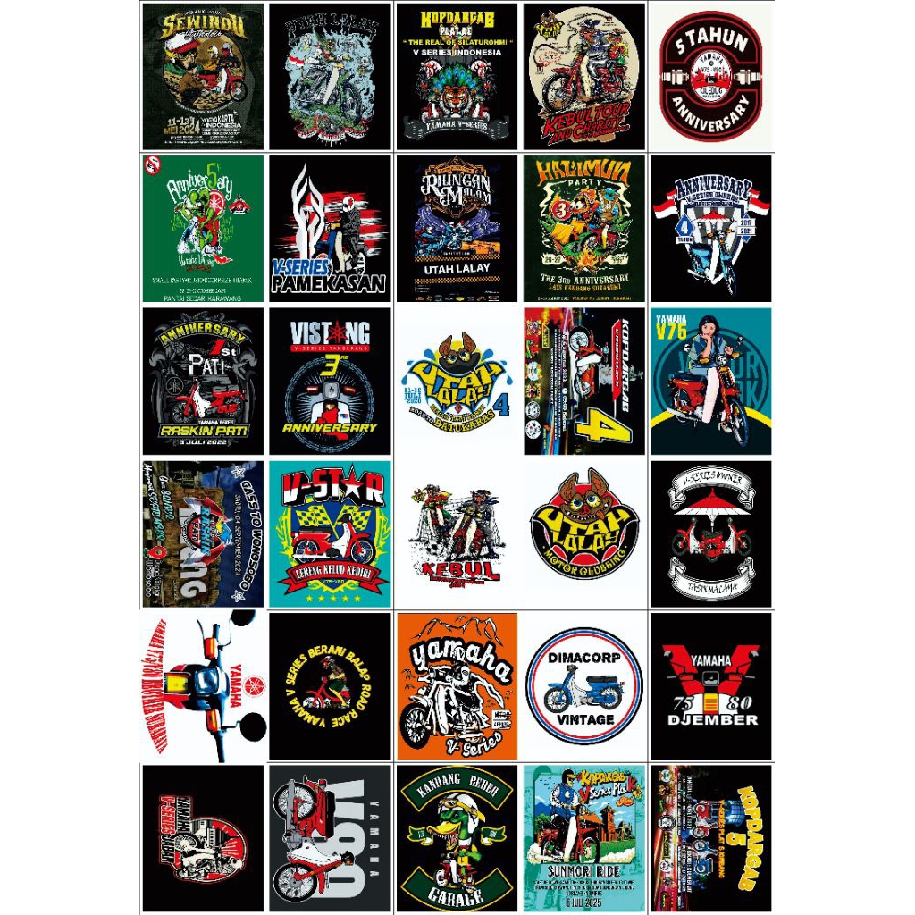 

Stiker Yamaha v-series Acara v70 v75 v80 isi 10 cutting siap tempel helm motor dll