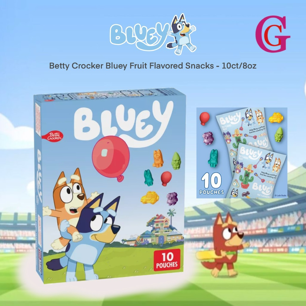 

BETTY CROCKER BLUEY FRUIT FLAVORED SNACKS GUMMY 10 POUCHES | PERMEN BLUEY | GUMMY RASA BUAH | SNACK CEMILAN ANAK