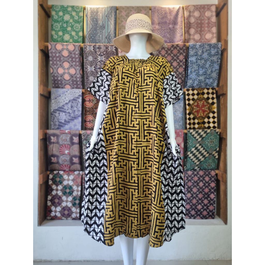 KUNYIT Daster Lowo Batik Cap Ld 140 Pb 117 Dada Karet Rayon Samitex Super Jumbo Non Busui Adem Tebal