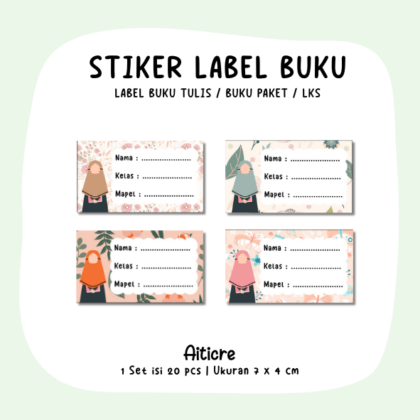 

21 Pcs Stiker Mata Pelajaran Buku Anak Sekolah Muslimah Faceless - Label Mapel - Label Book