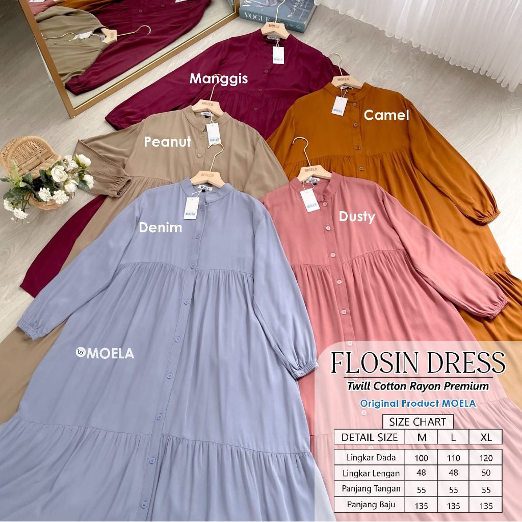 Flosin Dress Gamis Polos Jumbo Allsize Busui Premium Catton Rayon Original Ori Moela Berlabel