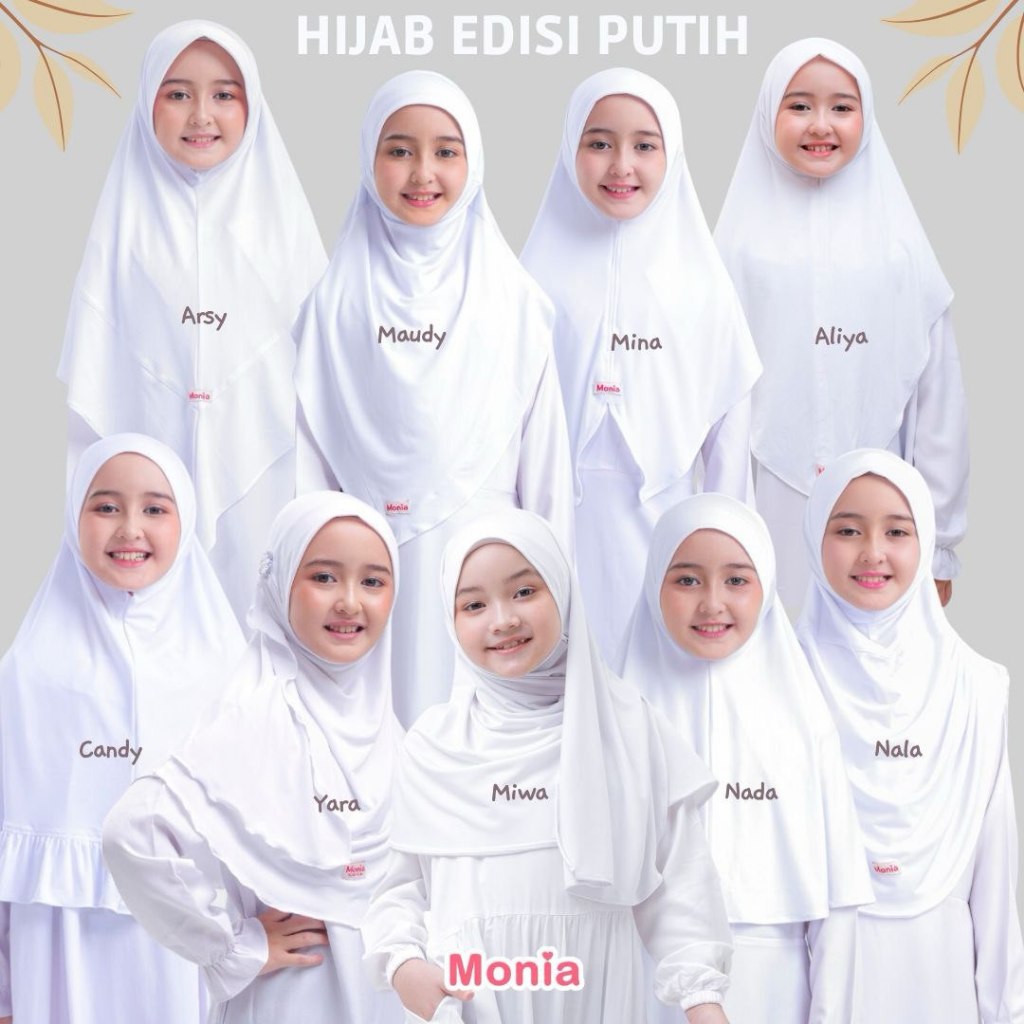 Monia Hijab Jilbab Putih Anak / Hijab / Kerudung / Bergo / Khimar / Pashmina Instan / Jersey Premium