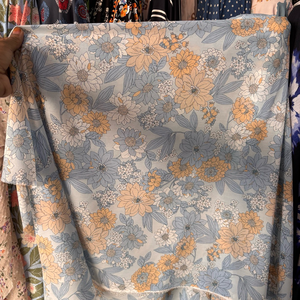 Kain Sifon Yoryu Motif Bunga Pastel Meteran – Chiffon Tipis untuk Blouse, Dress, Hijab”