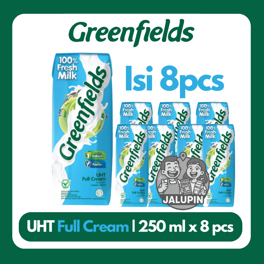 

[BUNDLING HEMAT 250ML x 8PCS] Susu Greenfields UHT Full Cream, Strawberry, Chocolate 250ml x 8pcs