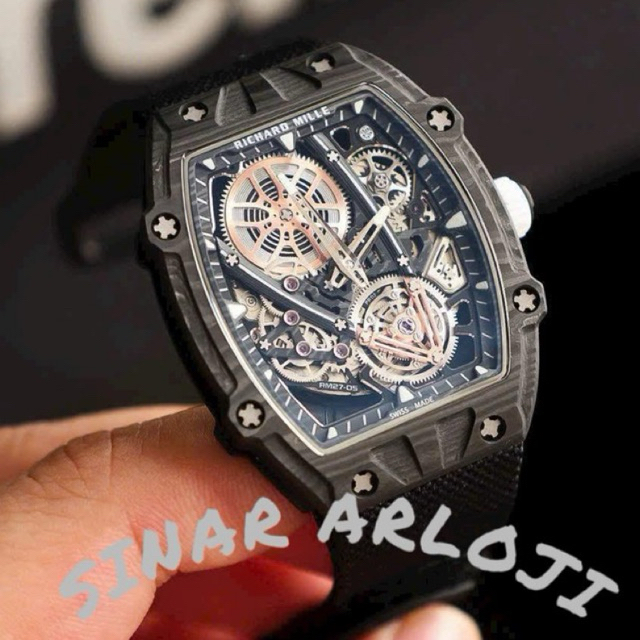 JAM TANGAN PRIA/COWOK RICHARD MILLE RM 27-05 KANVAS CARBON ALL BLACK AUTOMATIC SWISS 40mm #Jamtangan