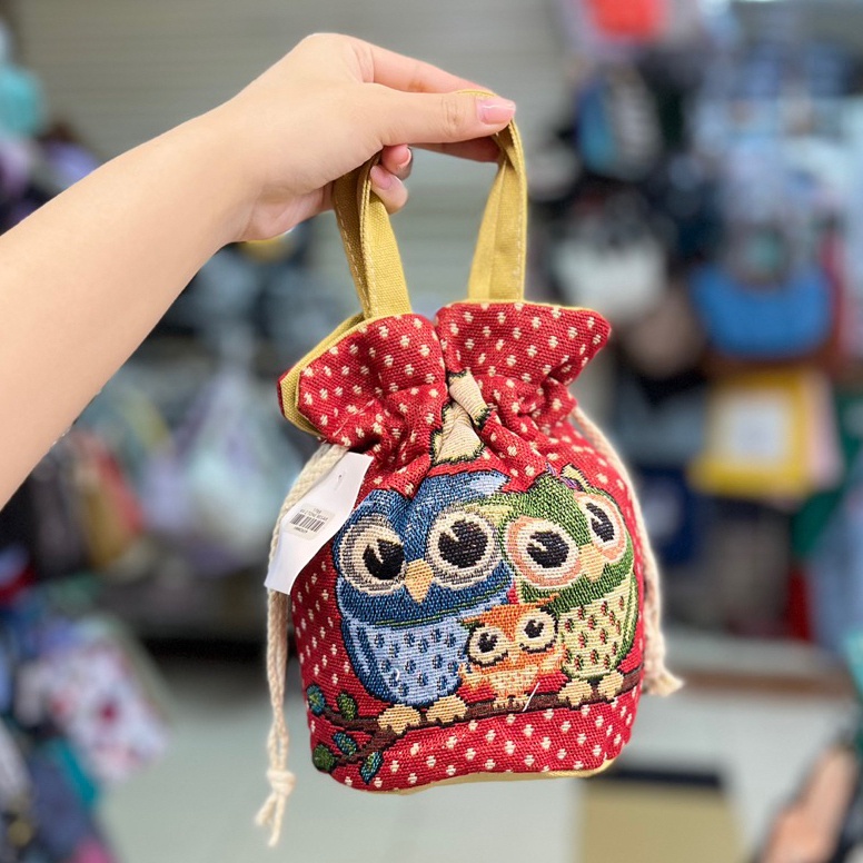 KODE B75A Tas Kanvas Serut Bordir Depan Belakang 1286 TasKanvas Serut Wanita Handbag Bucket Bag Moti