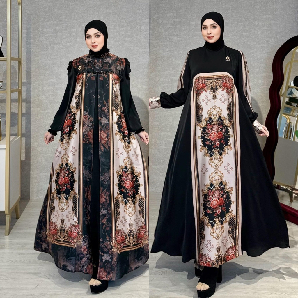 SHELLA SAUKIA DRESS HITAM SERIES MONALISA PRINTING TERBARU