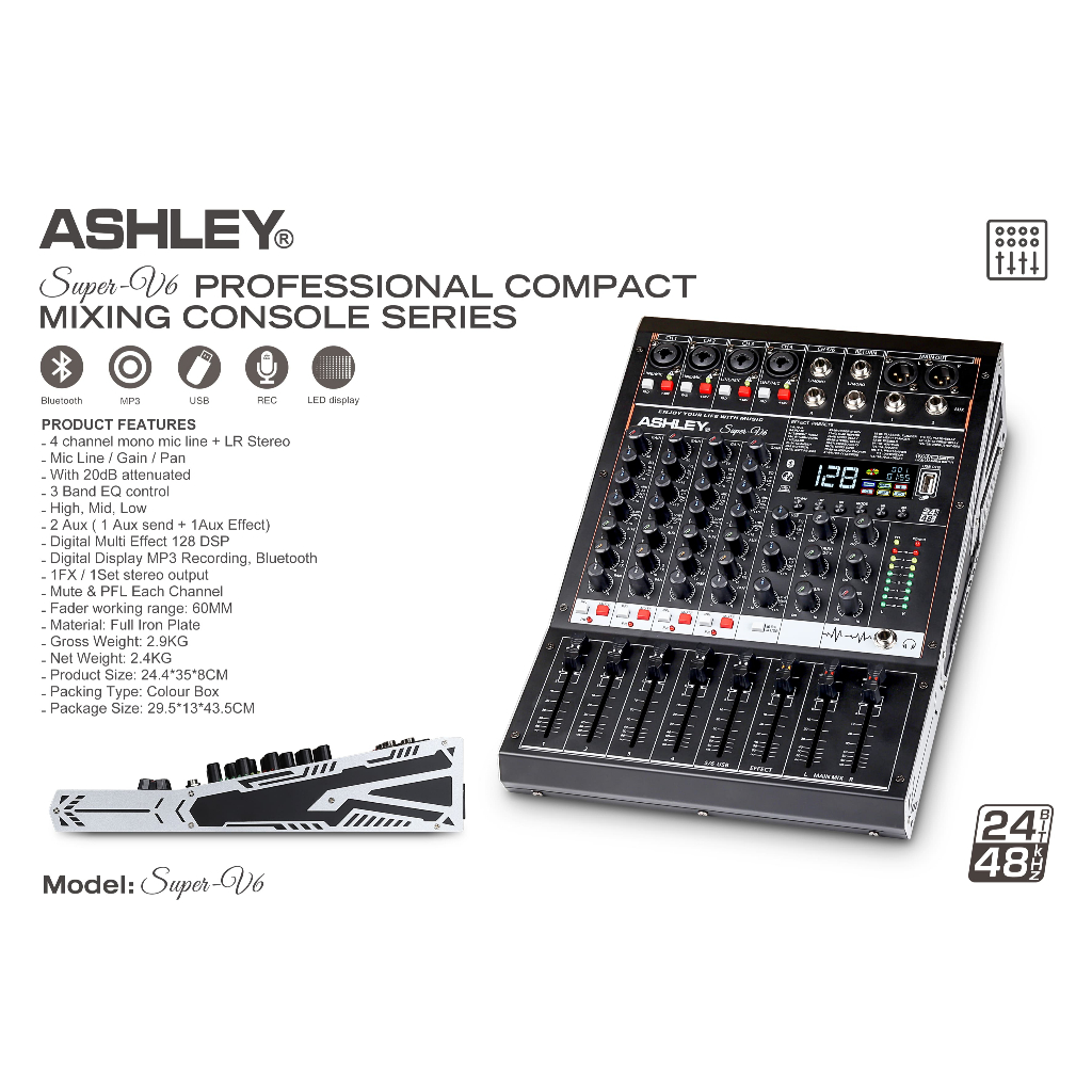 Mixer Audio Ashley Super V6 V 6 channel Bluetooth Efek Recording Soundcard ORIGINAL