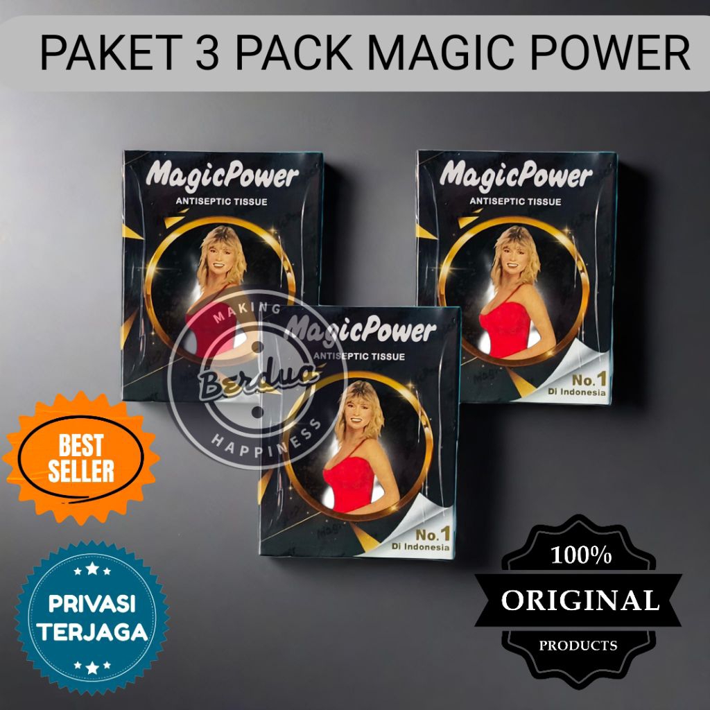 Tisu Magic Power 3 Pack – Tisu Antiseptik Pria Tahan Lama | Obat Kuat Oles Magic Tissue | Original N