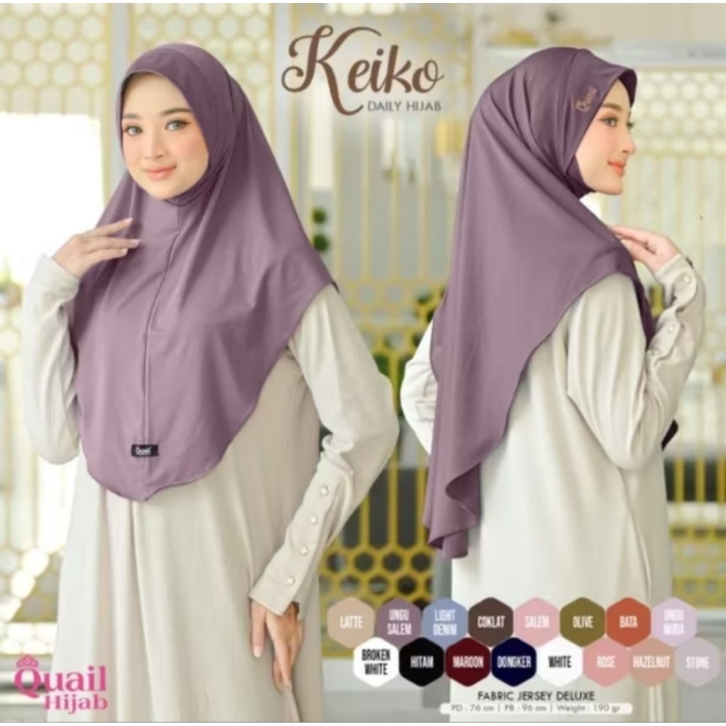 HIJAB KEIKO QUAIL STANDAR,JUMBO & SUPER JUMBO  ORI QUAIL HIJAB
