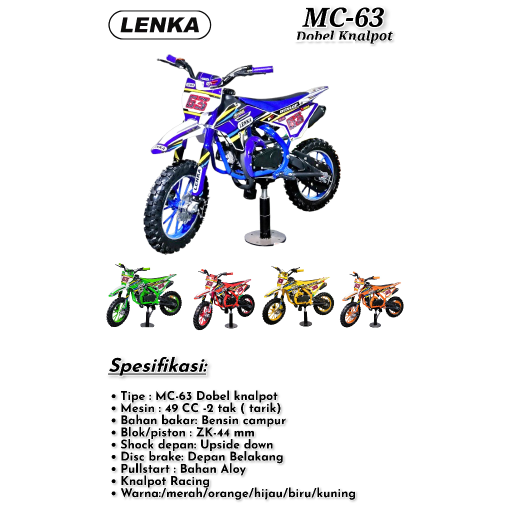 LENKA Motor Trail Mini Anak  MC63 Motor Bensin Anak 50CC 2 Tak 2 Knalpot