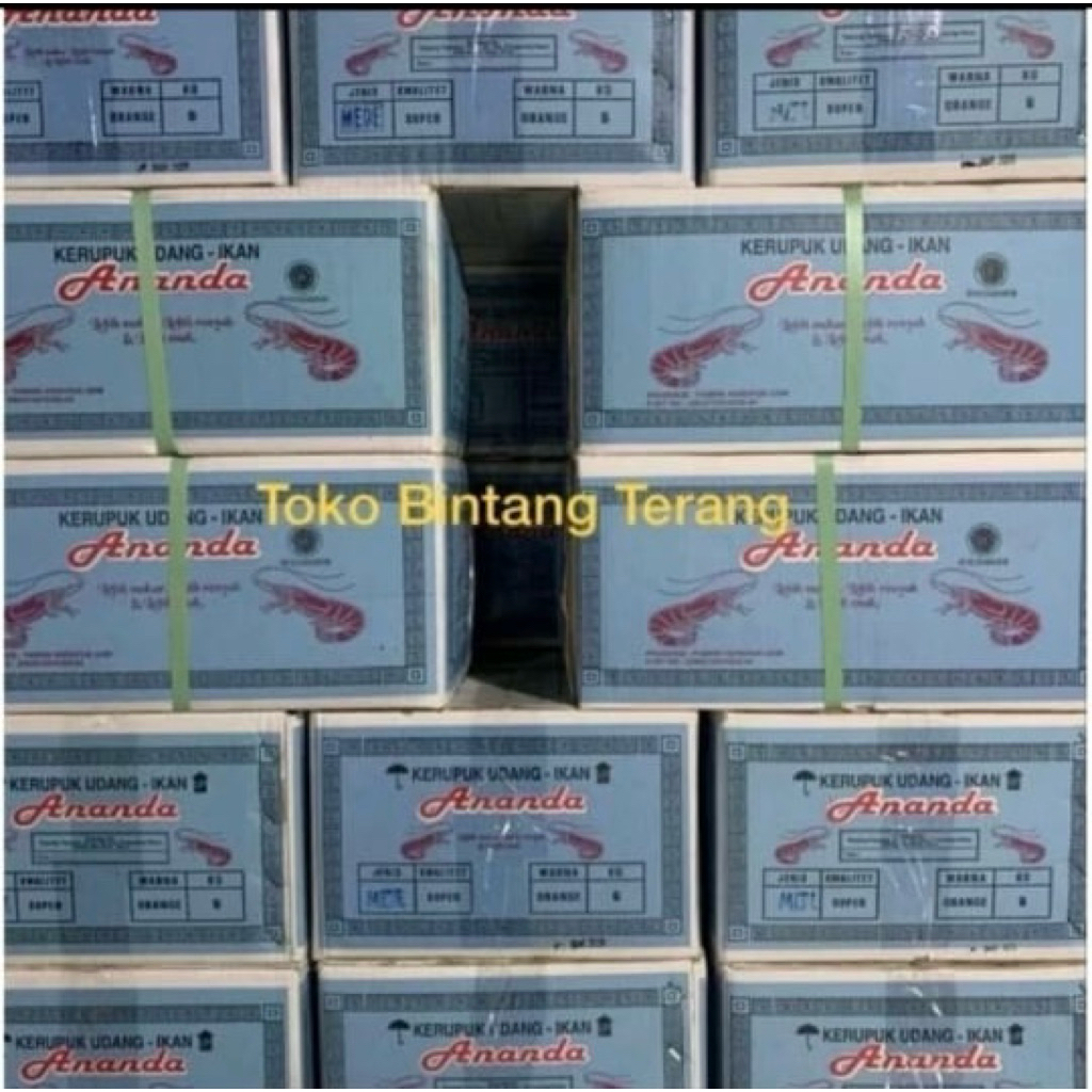 

[Kargo] Kerupuk / Krupuk Udang Ikan Mentah Ananda Mede Sabit / Kancing 1 Dus Karton 5 kg Merk Ananda