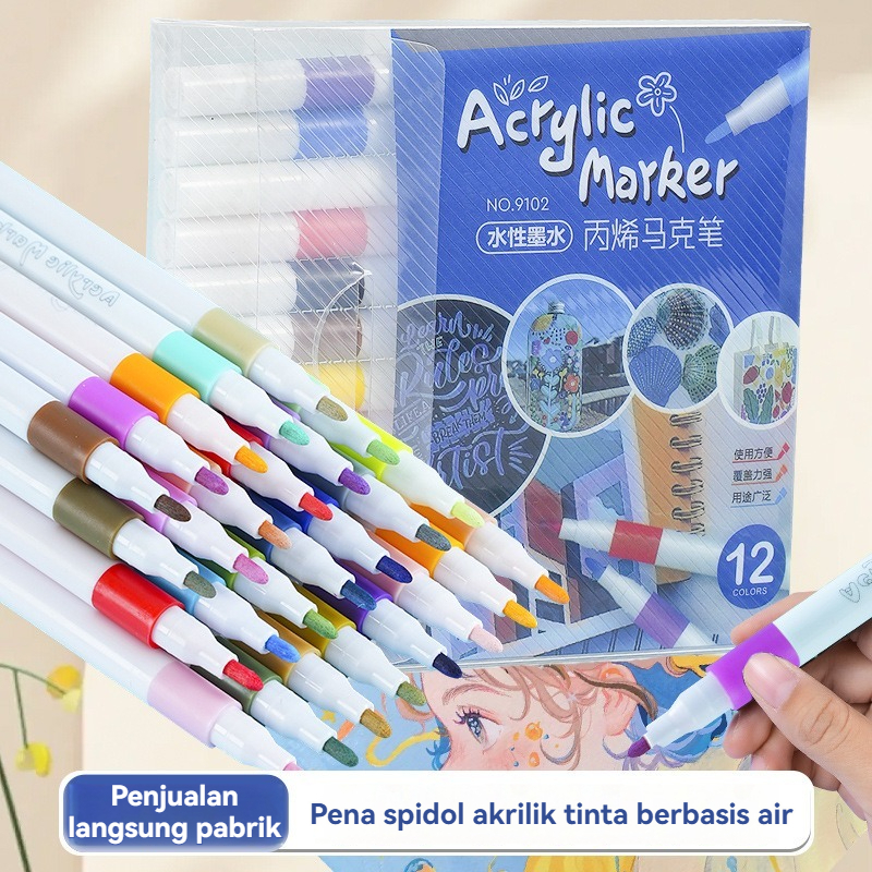 

ALLVERO Set Spidol Akrilik 12/24/36/48/60/80 Warna | Warna Pastel & Highlight | Untuk Journaling, Graffiti, Desain Visual