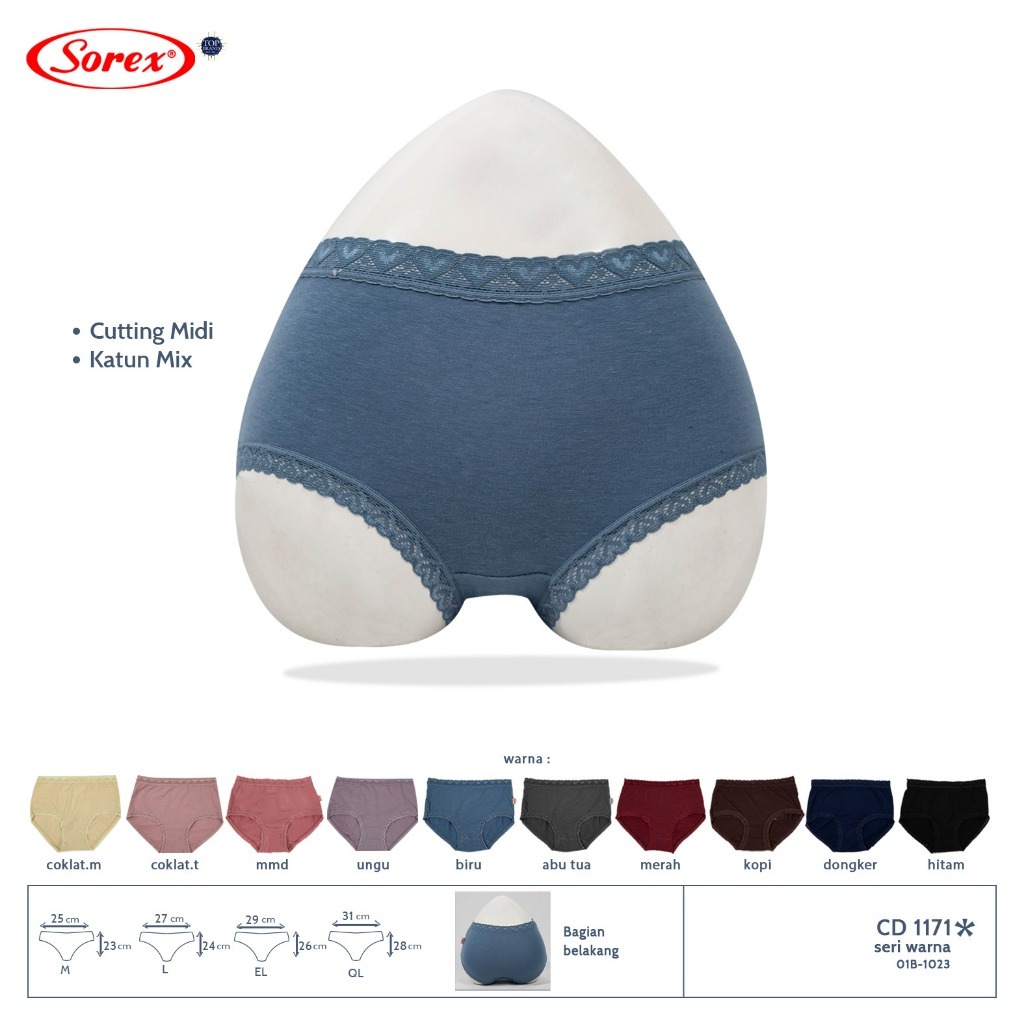 Cd Wanita Sorex 1171 Midi Katun Renda | Celana Dalam Basic Sorex Renda Love