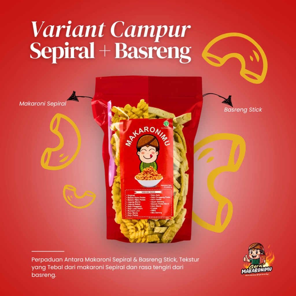 

Gerai Makaronimu | SEPIRAL MIX BASRENG STICK | Basreng Pedas / Basreng Pedas Daun Jeruk / Basreng