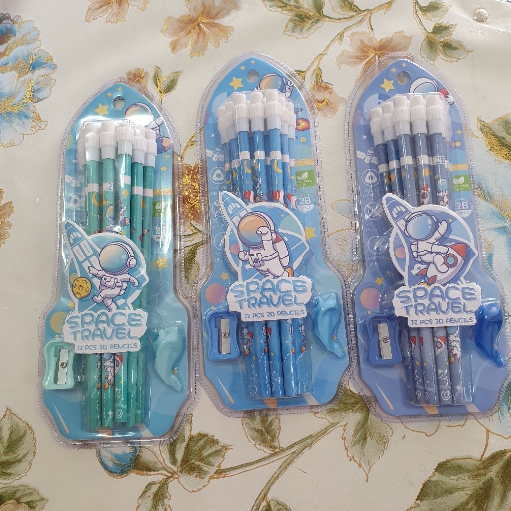 

pensil 2b isi 12pcs + rautan & penghapus astronout