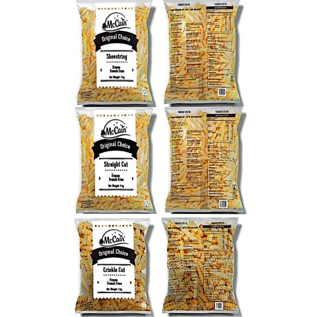 

McCain French Fries Original Choice (Shoestring, Straight Cut, Crinkle Cut) 1Kg yang disortir berdasarkan ukuran