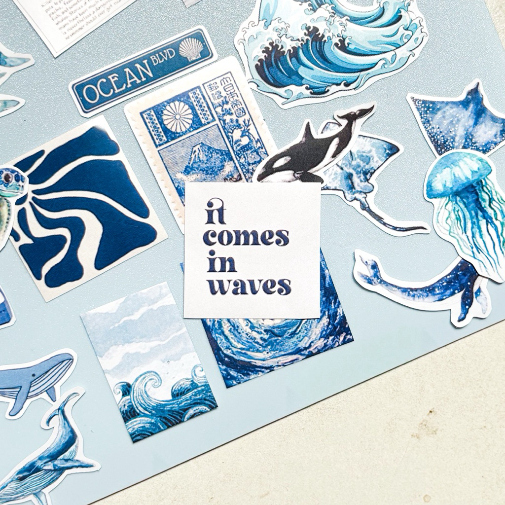 

Sea Deco Sticker Pack include 25pcs Aesthetic Vintage Ocean Removable Korean Phonecase Lover Fish Blue