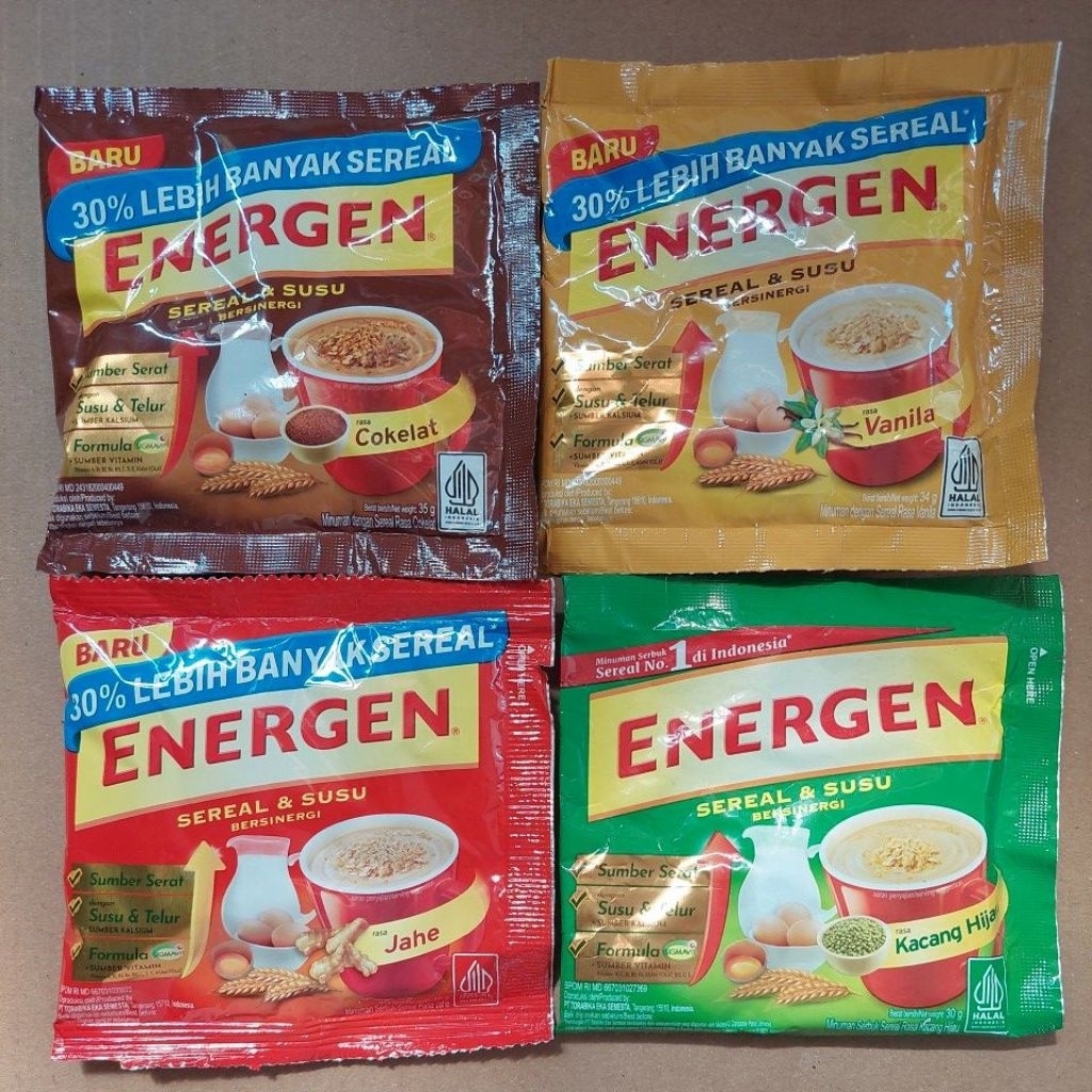 

Energen Vanilla/Coklat/Kacang Hijau/Jahe 1 Rtg Isi 10 Sachet