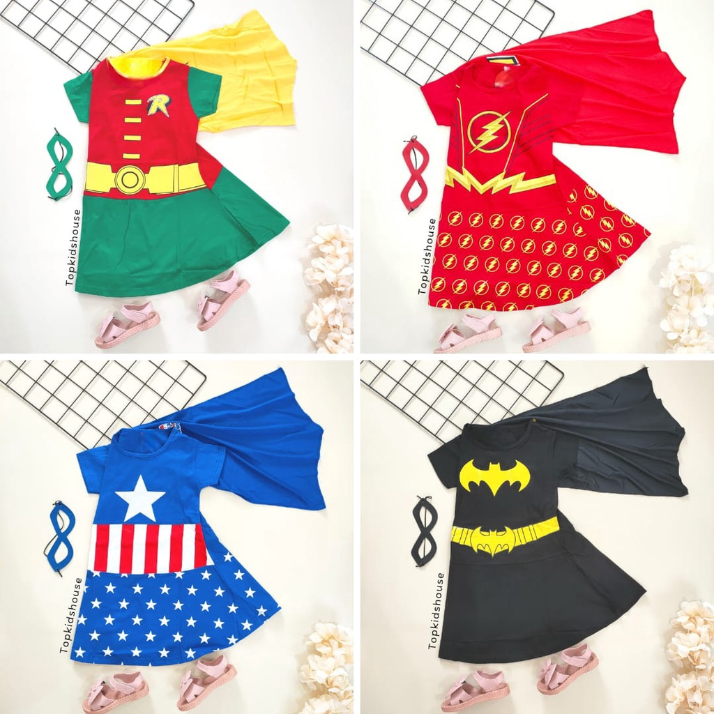 Dress Anak Perempuan . Kostum Super Hero Girl Anak Sayap . Baju Superhero Anak Perempuan