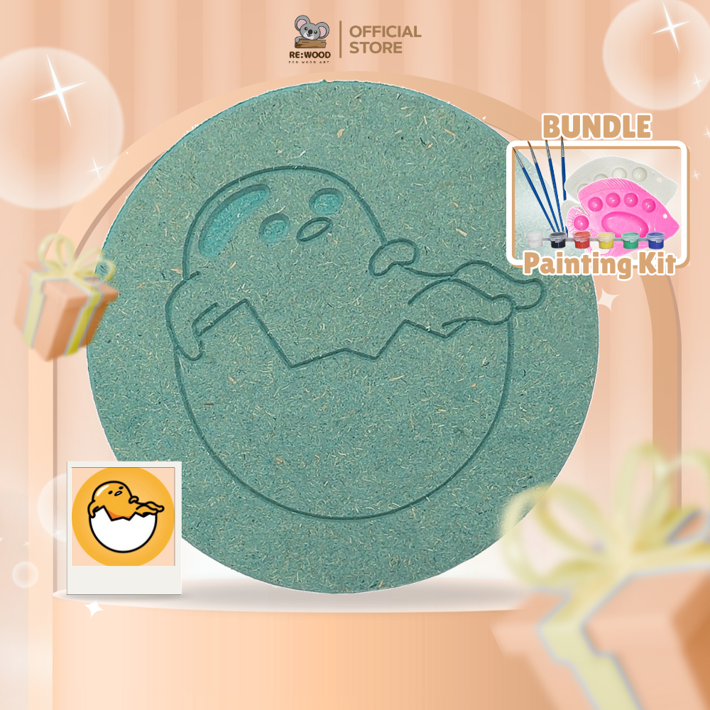 

REWOOD Gudetama Ikon Theme DIY Wood Character Painting Kit Set | 12,5cm | Mainan Melukis Mewarnai
