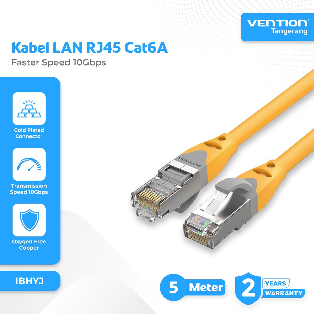 Vention Kabel LAN RJ45 Cat6A UTP Gigabit Ethernet UTP 10Gbps LAN Cable 5M 5 Meter SSTP SFTP Yellow -