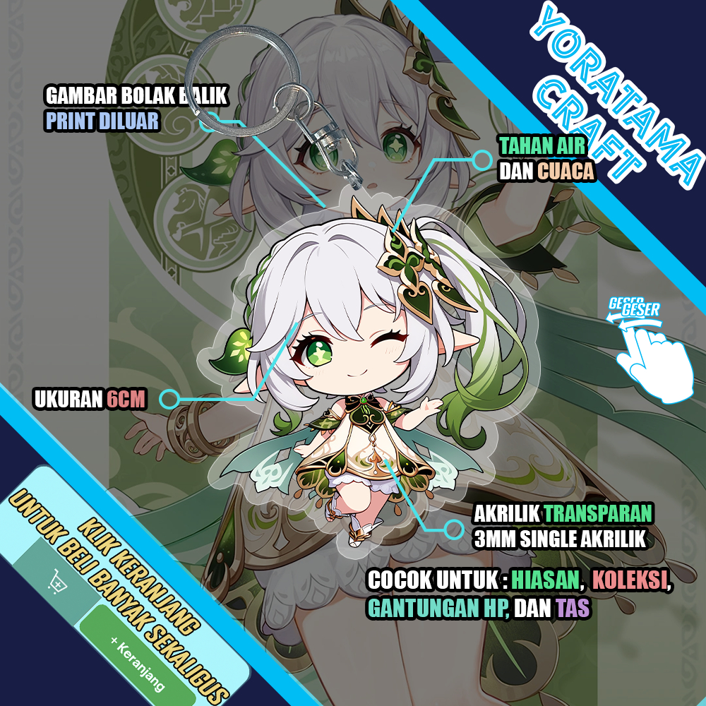 Gantungan Kunci Nahida Kusanali Genshin Impact, Keychain Anime Game