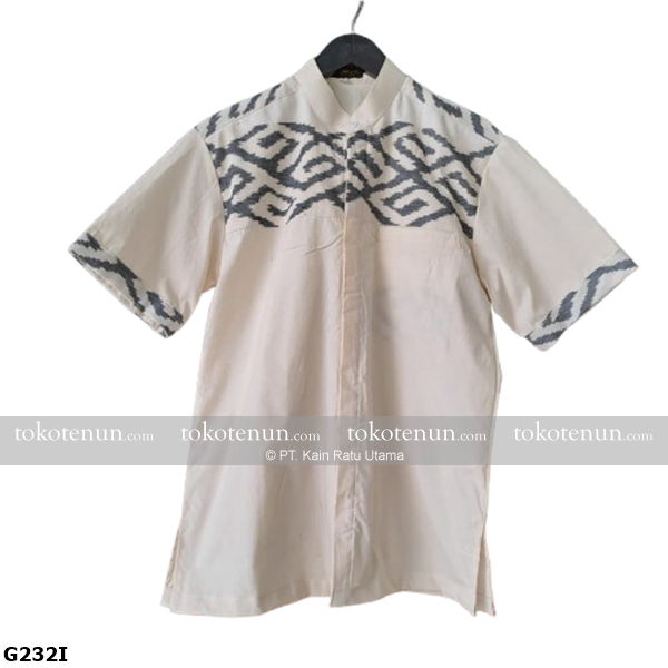 Kemeja Pria Tenun Pendek Kombinasi Putih-Terbaru