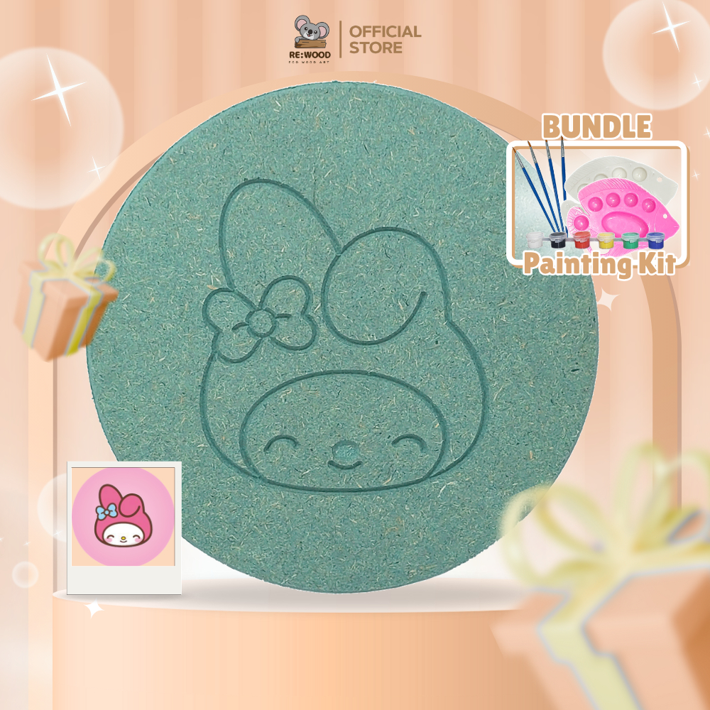 

REWOOD My Melody Ikon Theme DIY Wood Character Painting Kit Set | 12,5cm | Mainan Melukis Mewarnai