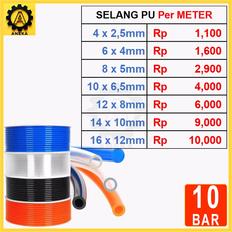 Selang PU Hose PU PREMIUM Per Meter 4mm 6mm 8mm 10mm 12mm 14mm 16mm PolyUrethane Selang Angin / Air