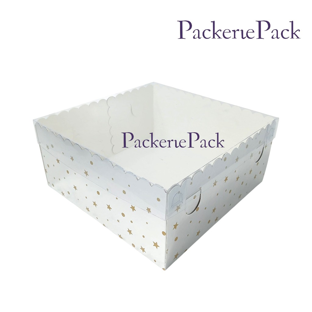 

(5 Pcs) Dus Kotak Kue Box Hologram Silver Polkadot Laminasi Cake Ivory 22x22x10cm Hologram Premium Box 22 x 22 x 10 Silver Polkadot