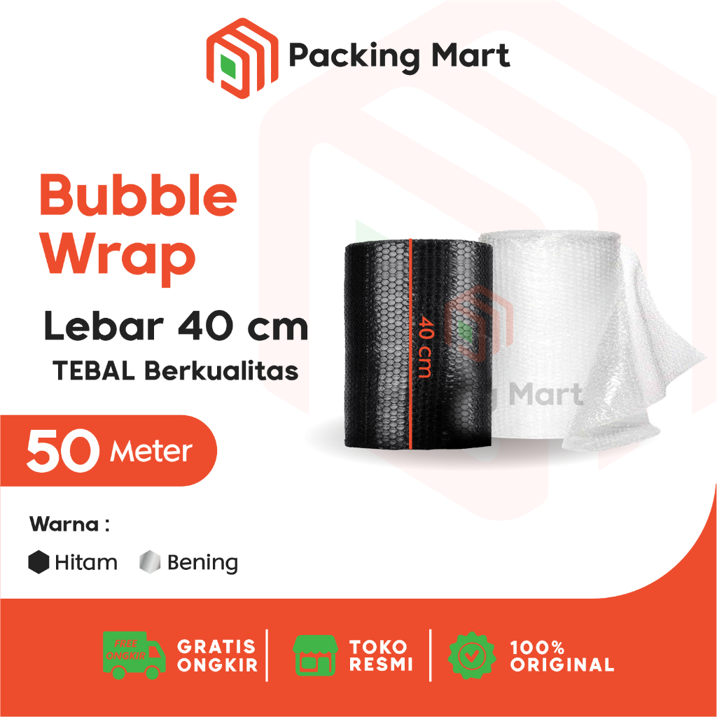

Bubble Wrap Packing PREMIUM Hitam Bening 40 cm x 50 m
