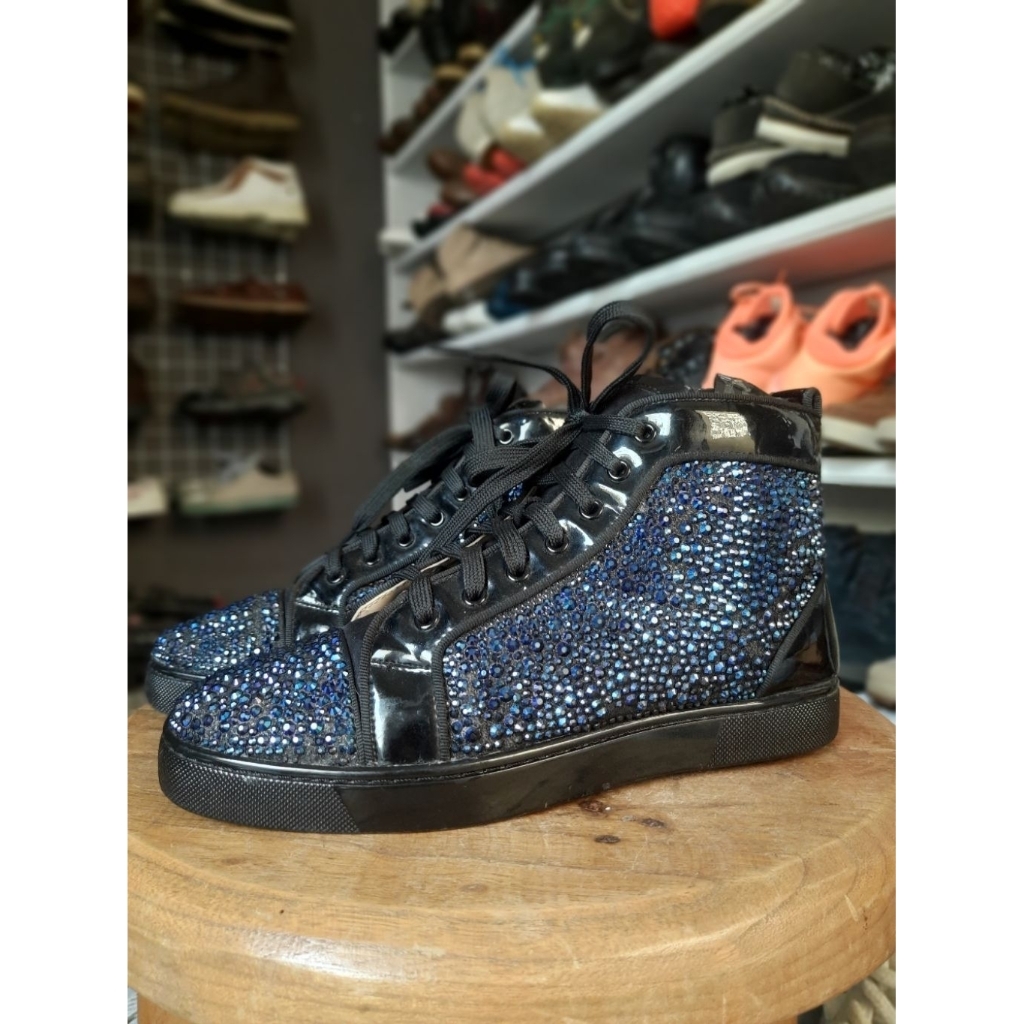 Sepatu Sneakers christian Louboutin blue swarovski size 40