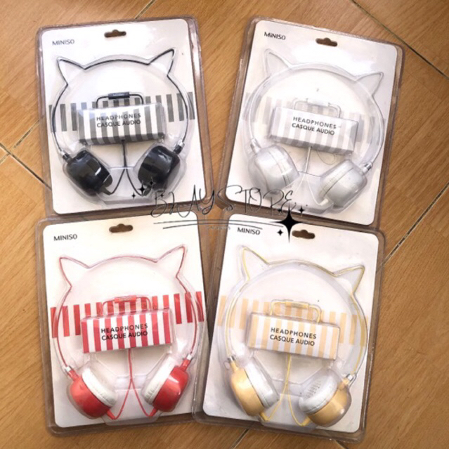 HEADPHONES MINISO KITTY BLACK WHITE YELLOW RED HEADSET CAT EARS Best Seller